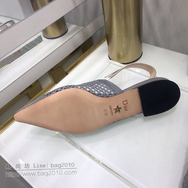 DIOR女鞋 迪奧2021專櫃新款Slingback鏤空刺繡網面平底涼鞋 J’ADIOR尖頭露跟涼鞋  naq1480
